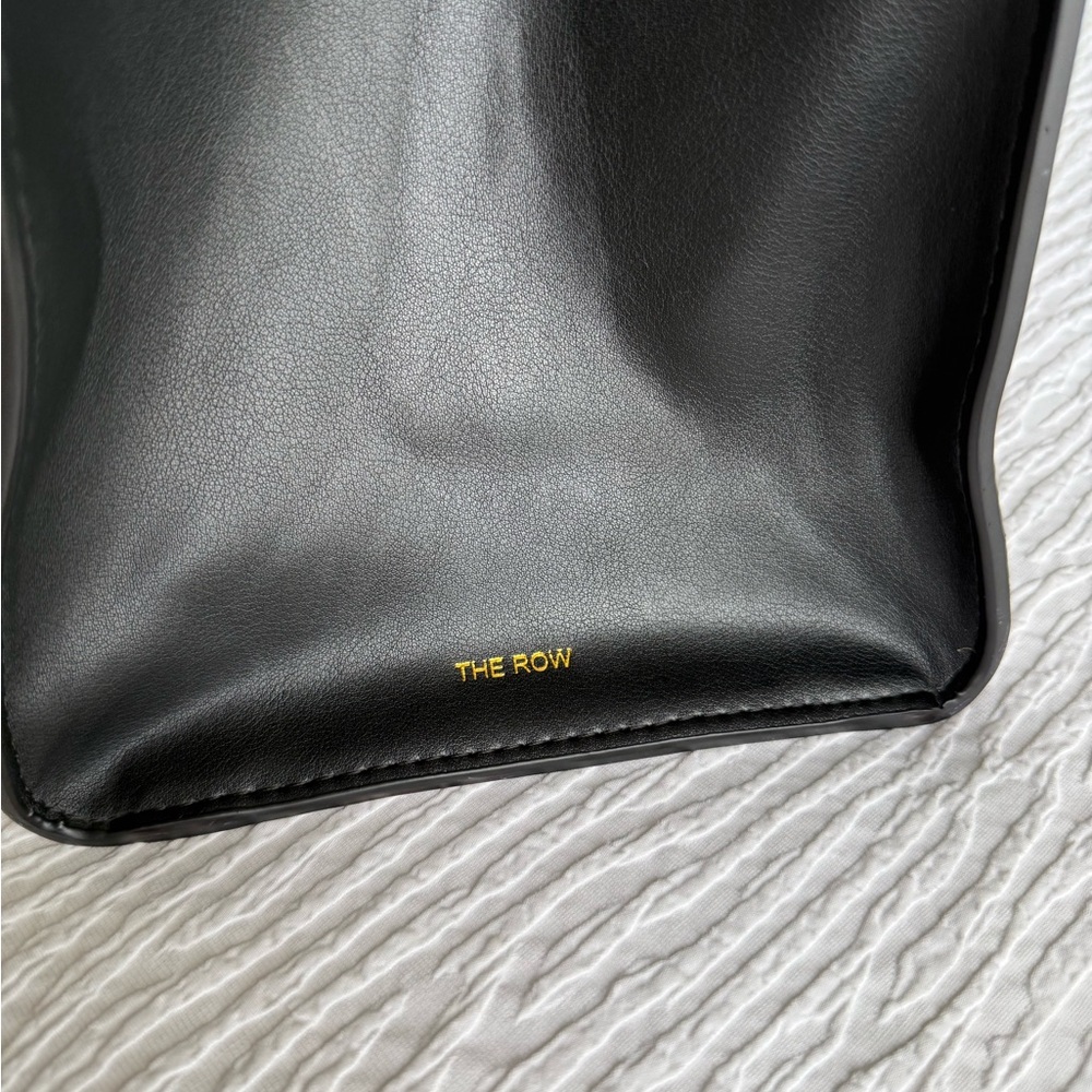 The Row Margaux Inspired Black Leather Drawstring Pouch with Gold Accents - Picture 6 of 14